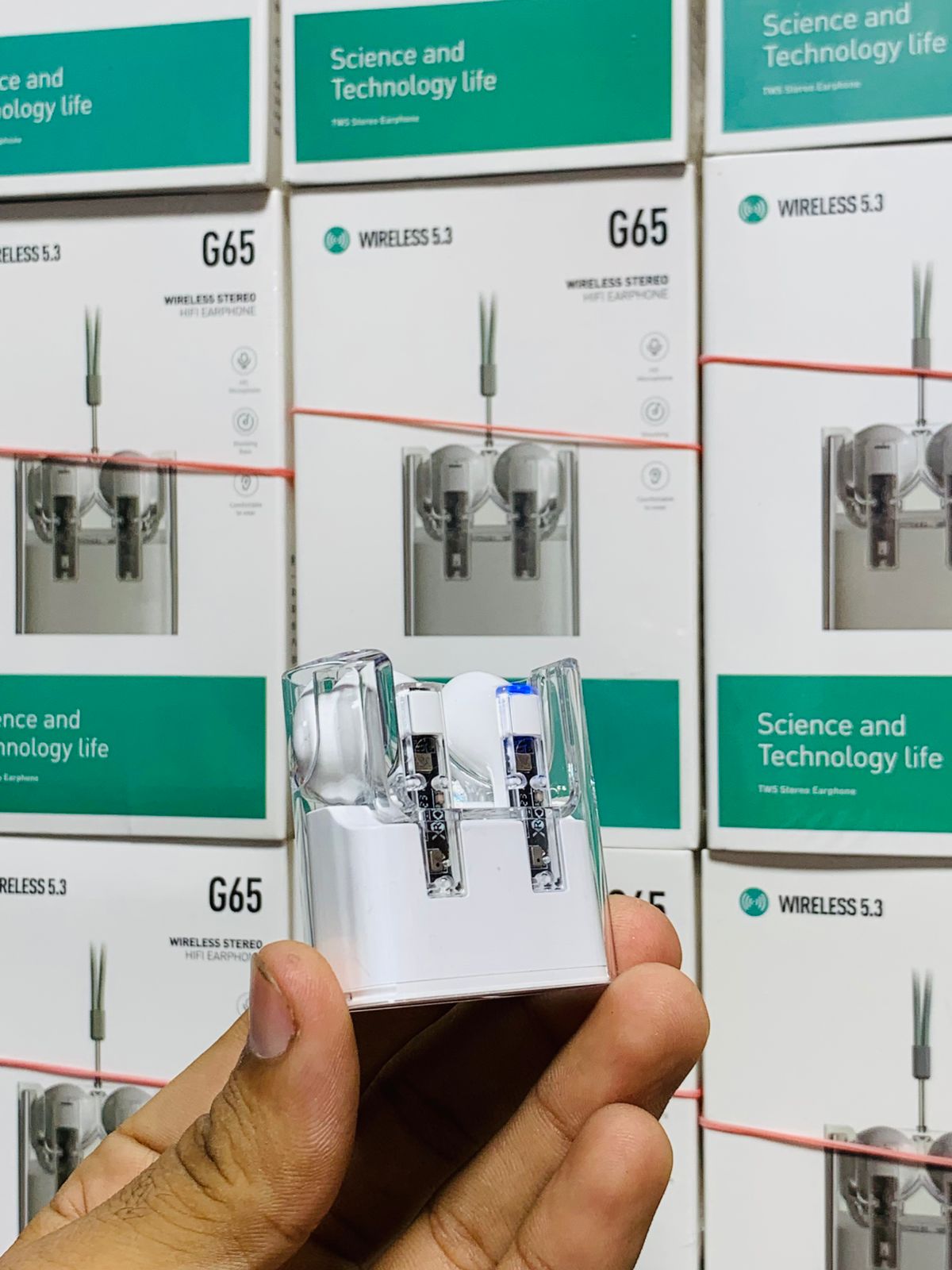 G65 Wireless Stereo Hifi Earphones – Bluetooth 5.3, Transparent Design, Anc, Sweatproof, Built-in Microphone, 7-hour Battery