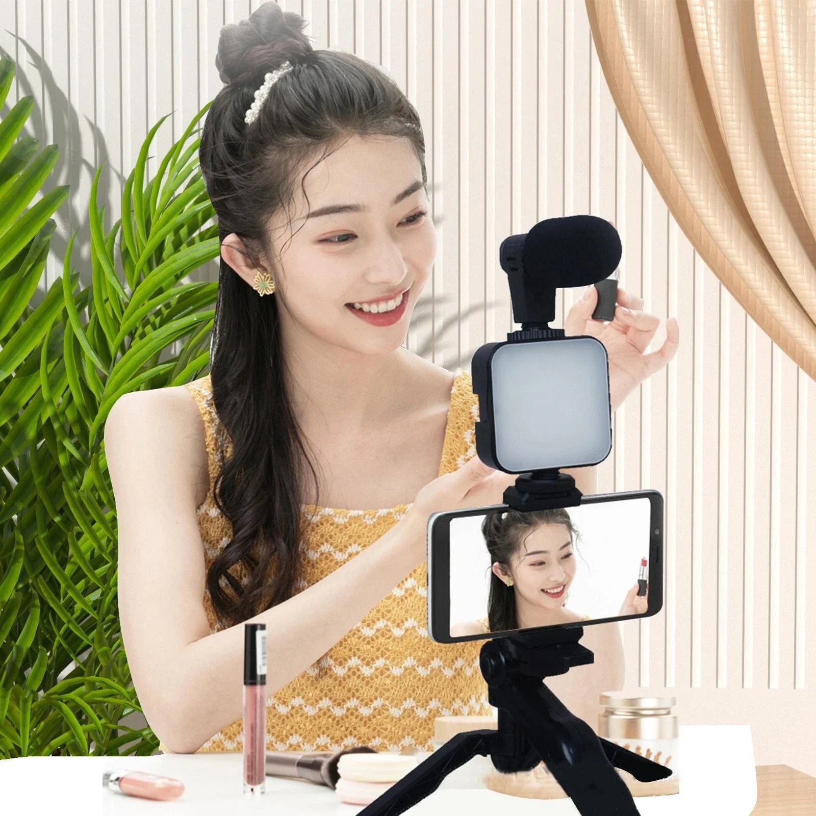 Ay-49 Vlogger Video Making Kits Vlog Microphone Led Fill Light Mini Tripod
